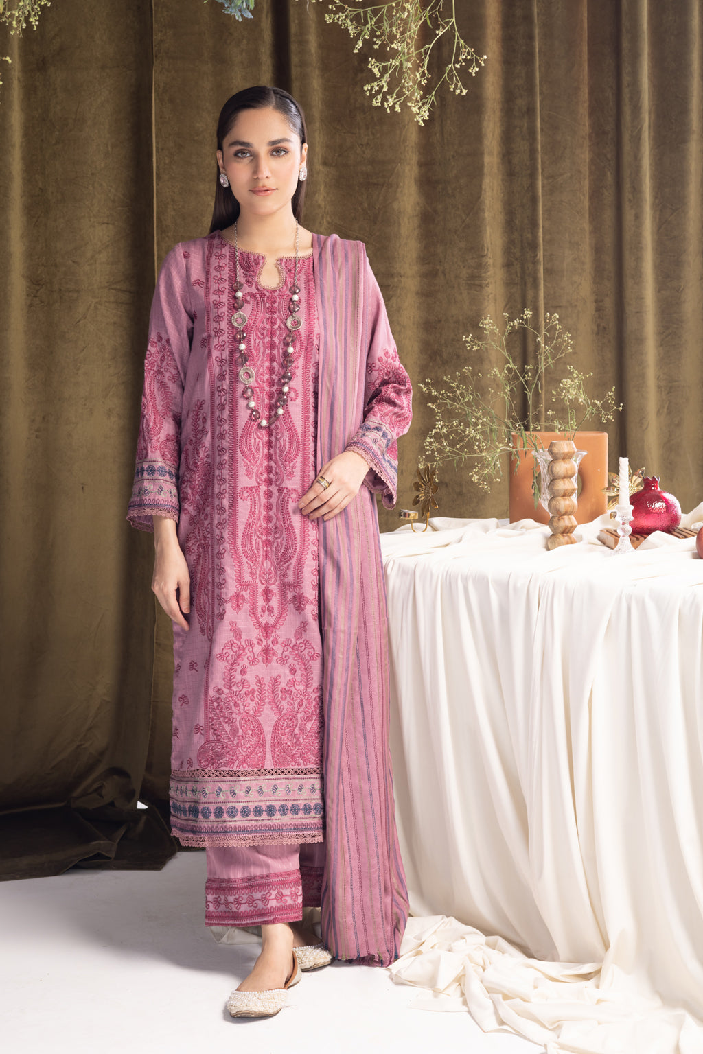 JH-935 | 3 Pc Unstitched Suit Embroidered Winter Collection Mahnur By Johra