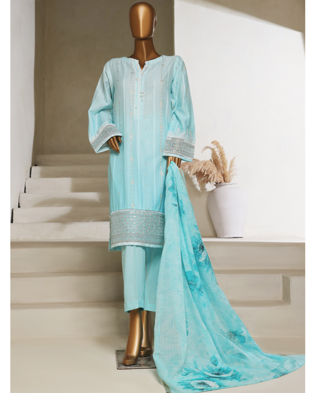 3-PC Stitched Embroidered Digital Printed lawn By Hztextiles | PSJ-031