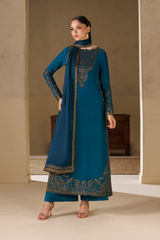 3Pc Suit – Embroidered Ramen Silk Unstitched with Pure Silk Dupatta By Iznik