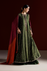 3Pc Embroidered Chiffon Unstitched Frock Suit By Iznik