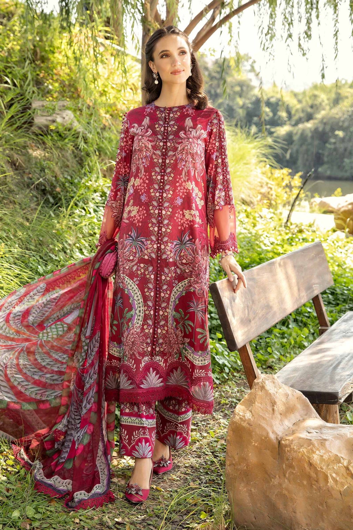 MPT-2514-B | 3Pc Unstitched Suit Printed Lawn Spring Summer 25 M Print By Maria B