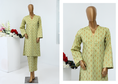 14 - 2PC Stitched basic lawn Gold print By Bin Saeed