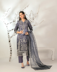 3-PC Semi-Stitched Embroidered Organza Ishq By Tawakkal Fabrics | D-5136