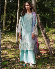 3-PC Unstitched Embroidered Lawn Silent Pine Tale By Afsanah | AL-105