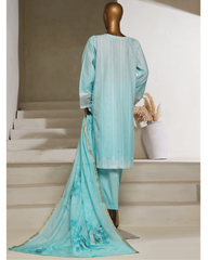 3-PC Stitched Embroidered Digital Printed lawn By Hztextiles | PSJ-031