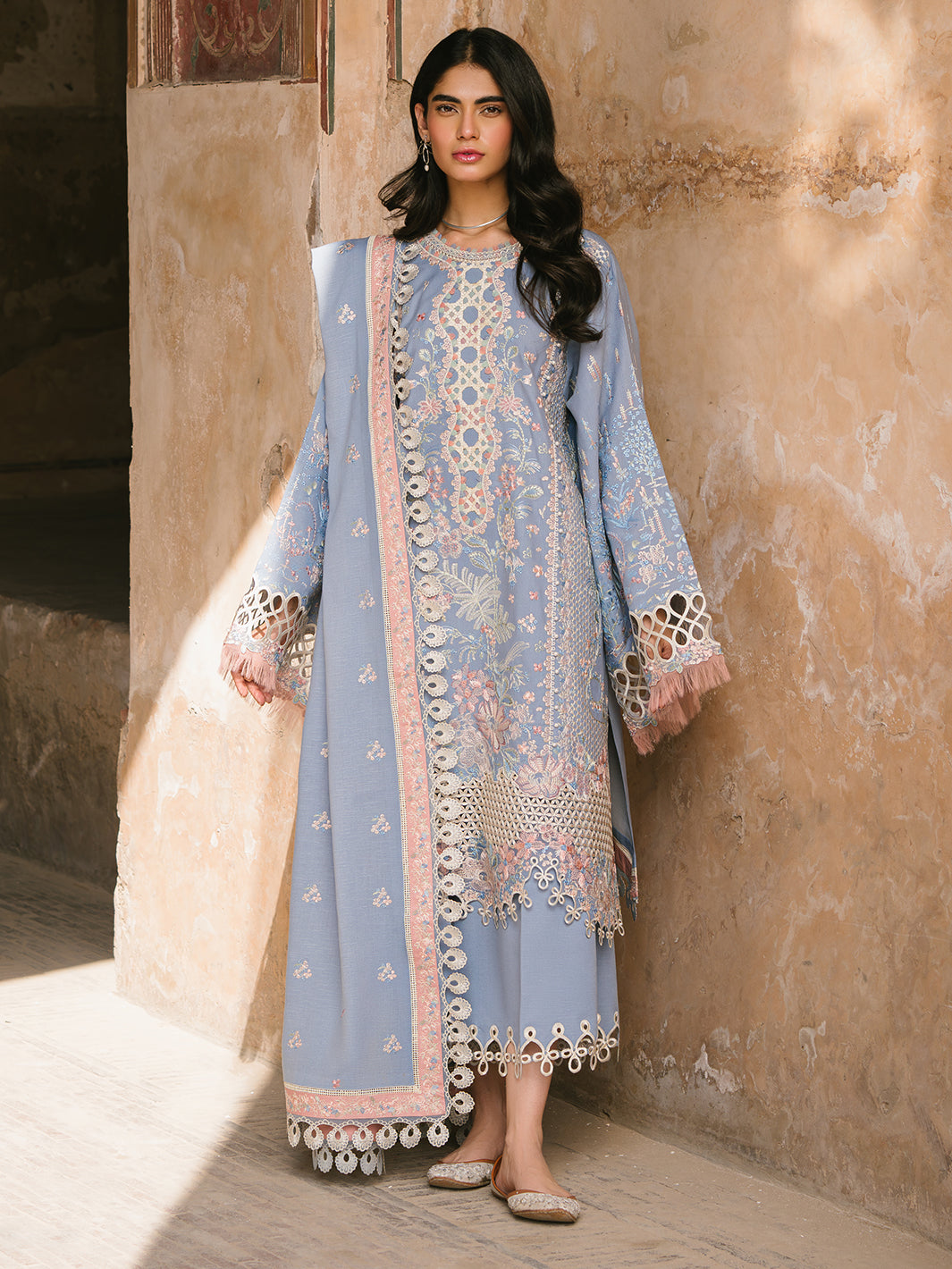 151 - B | 3 Pc Unstitched Suit Karandi Emb Winter Collection Gulabi Baagh By Binilyas