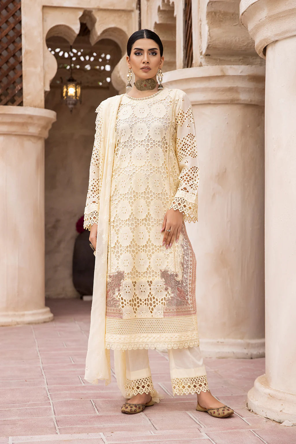 AZ-218 | 4PC Unstitched Suit Embroidered Chikankari Lawn Azal By Johra