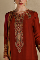 3Pc Suit – Dyed Ramen Silk Unstitched with Pure Silk Dupatta By Iznik