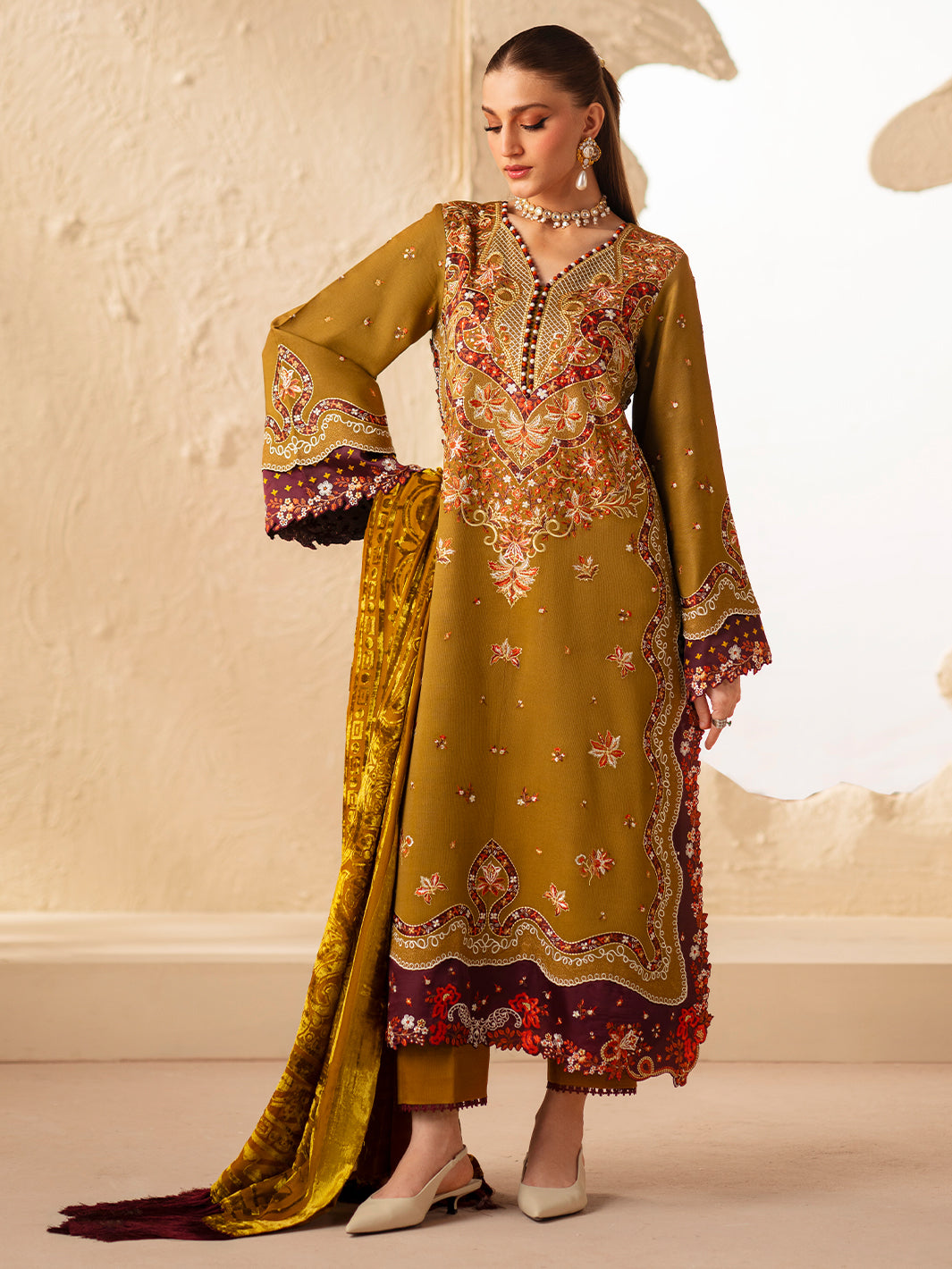 3-PC Unstitched Dyed Kotrai Embroidered Saqqara By Binilyas | 163 - A