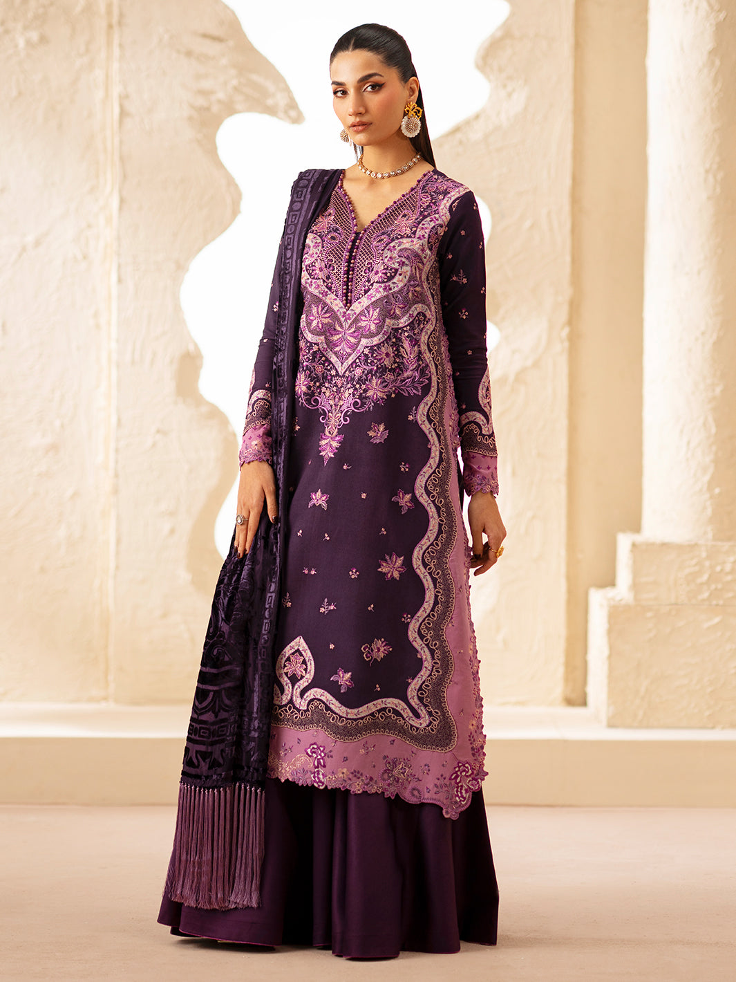3-PC Unstitched Dyed Kotrai Embroidered Saqqara By Binilyas | 163 - B
