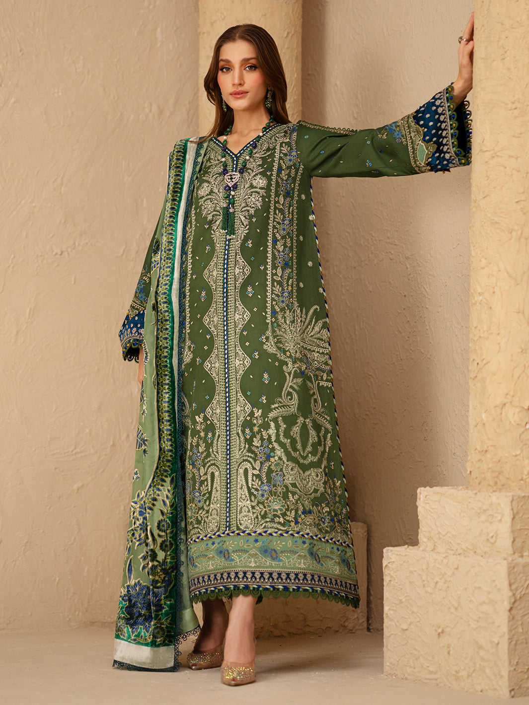 3-PC Unstitched Dyed Kotrai Embroidered Saqqara By Binilyas | 164 - B