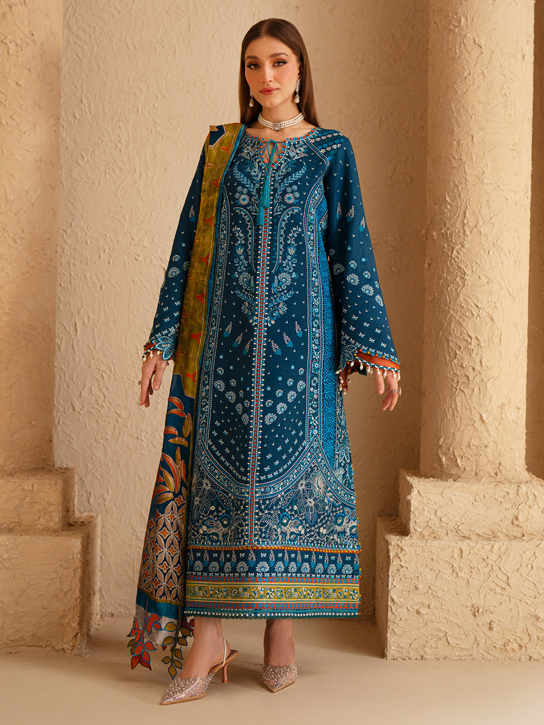 3-PC Unstitched Dyed Kotrai Embroidered Saqqara By Binilyas | 166 - A