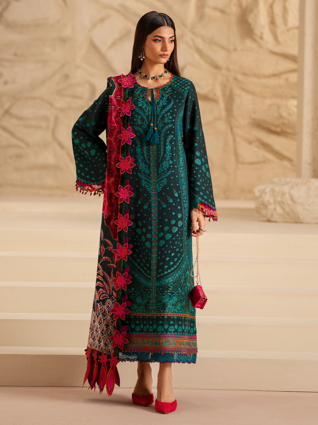 3-PC Unstitched Dyed Kotrai Embroidered Saqqara By Binilyas | 166 - B