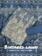 3-PC Unstitched Embroidered Lawn By Bin Saeed | BS-7