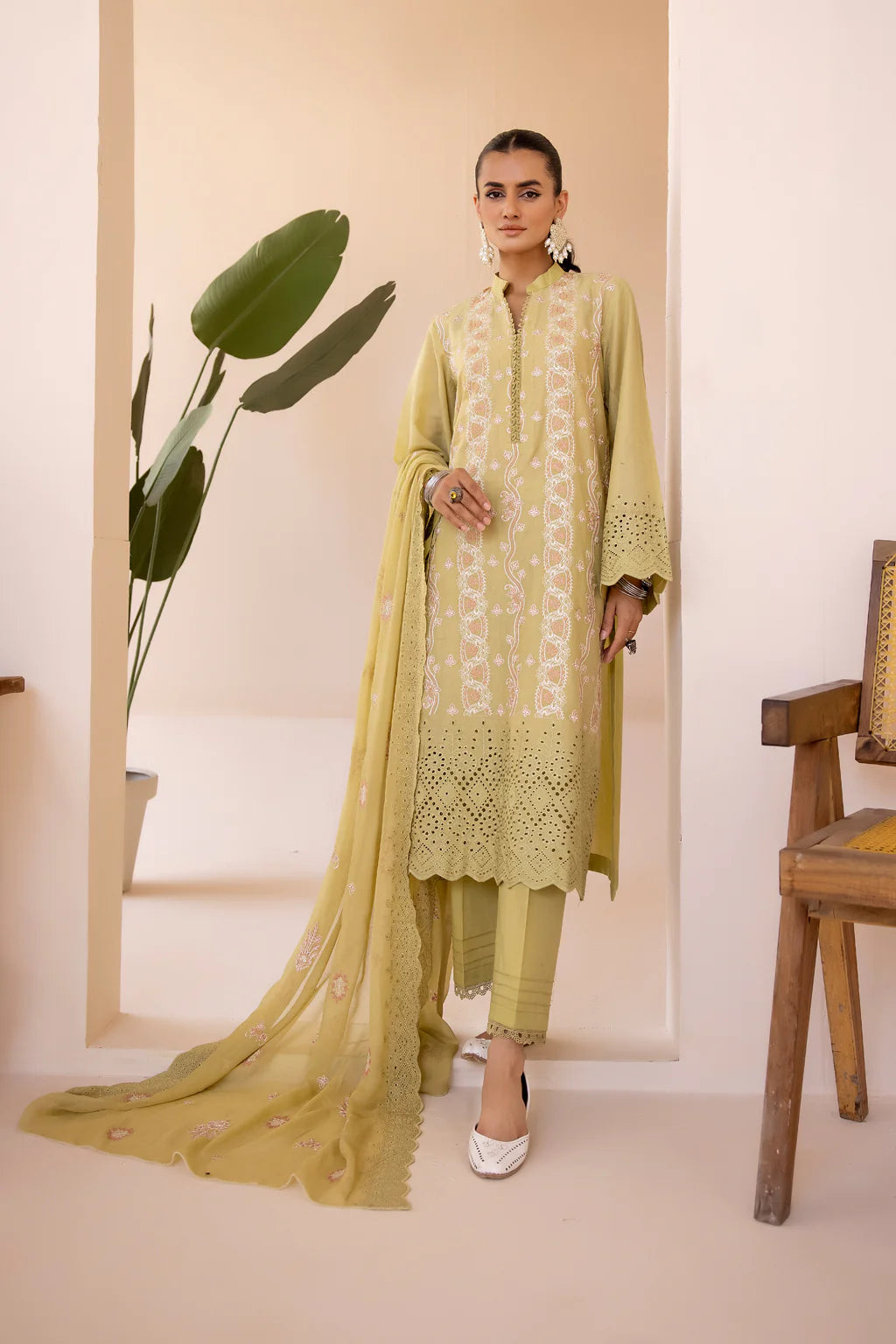 IR-599 | 3PC Unstitched Suit Embroidered Chikankari Lawn Izar By Johra