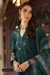 3-PC Unstitched Schiffli Embroidered Lawn Noor By saadia Asad | D5- Teal