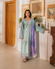 3-PC Unstitched Embroidered Lawn Aashiyana By Roheenaz | RNZ-03A
