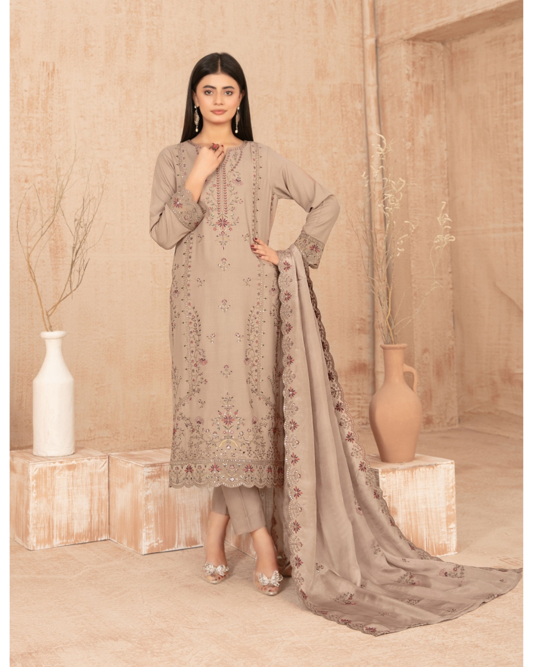 3-PC Unstitched Embroidered Grip Shawl Nisrine By Tawakkal Fabrics | D-4982