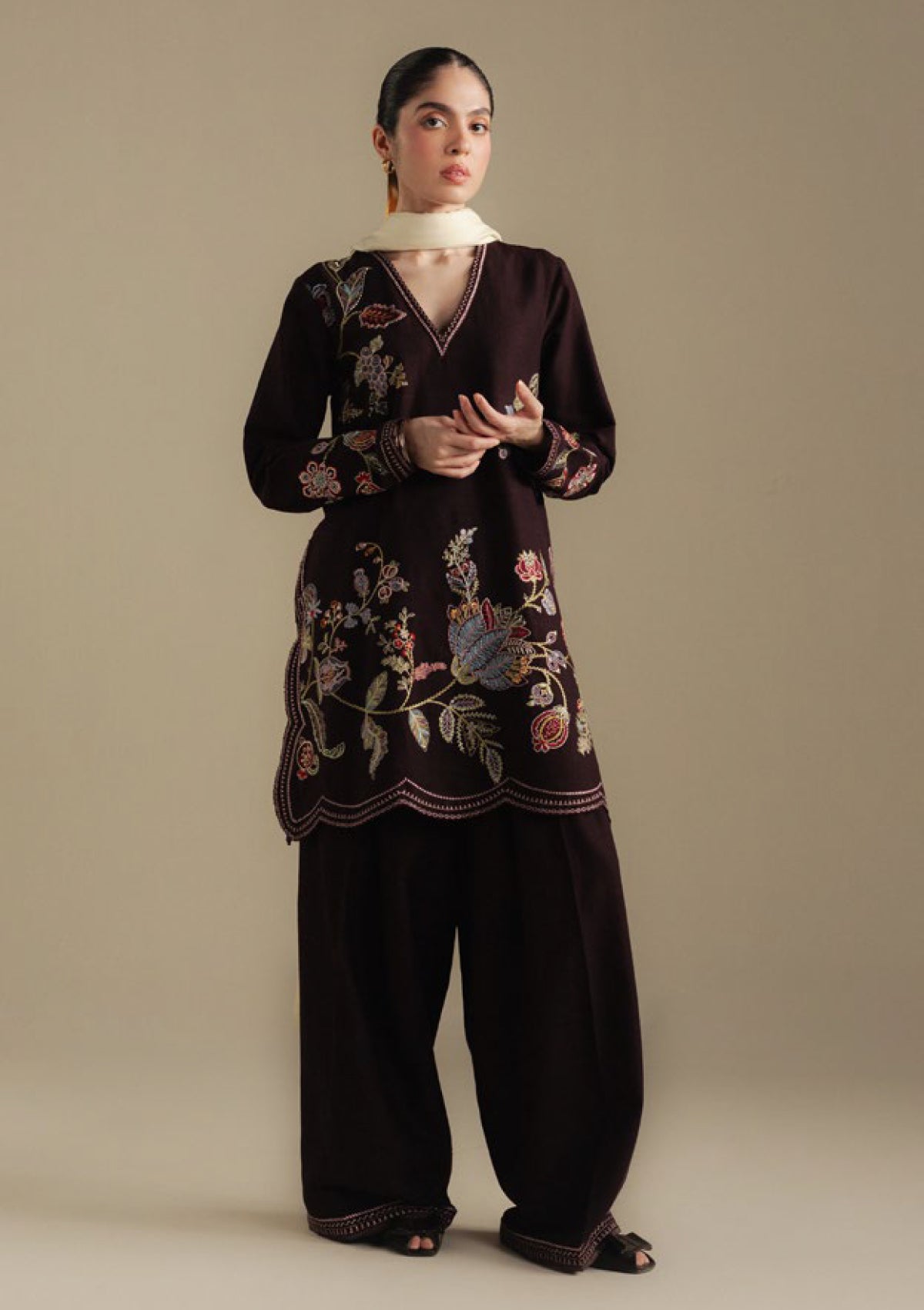 3-PC Unstitched Embroidered Plain Khaddar Coco By Zara Shahjahan | BERRY-3A