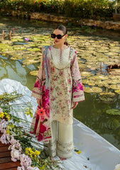ELK-06B ROSES & WHITES | 3Pc Unstitched Suit Lawn Collection Prints Chikankari By Elaf Premium