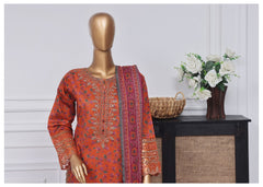 3-PC Stitched Embroidered Lawn Malika By sadabahar |D-07 Orange