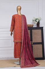3-PC Stitched Embroidered Lawn Malika By sadabahar |D-07 Orange