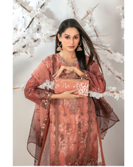 3-PC Semi-Stitched Embroidered Organza Ishq By Tawakkal Fabrics | D-5135