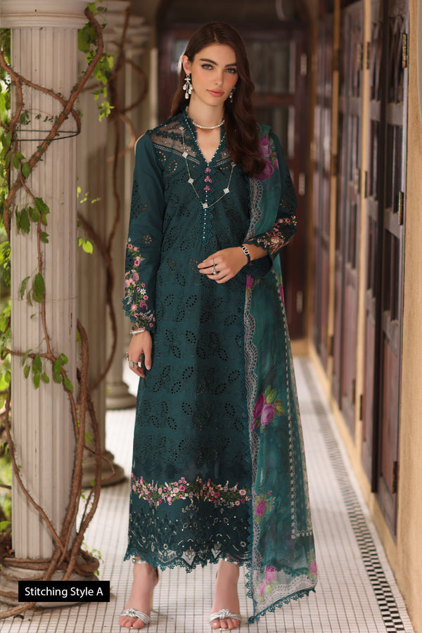 3-PC Unstitched Schiffli Embroidered Lawn Noor By saadia Asad | D5- Teal