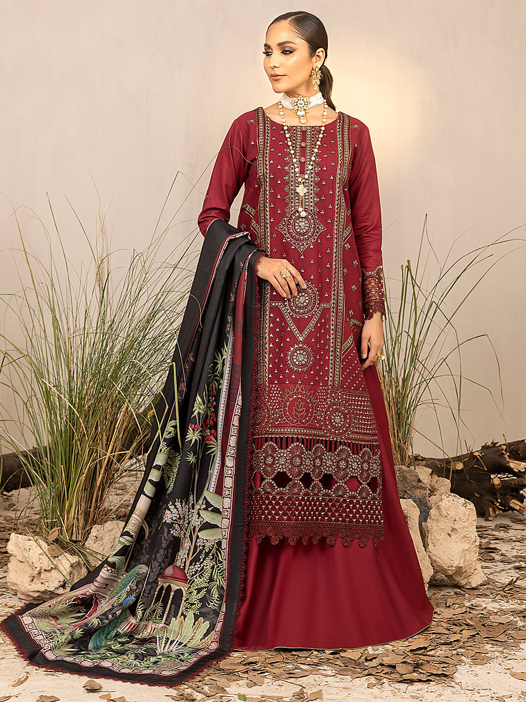 3-PC Unstitched Dobbi Embroidered Fasana By Binilyas| 1932 - A