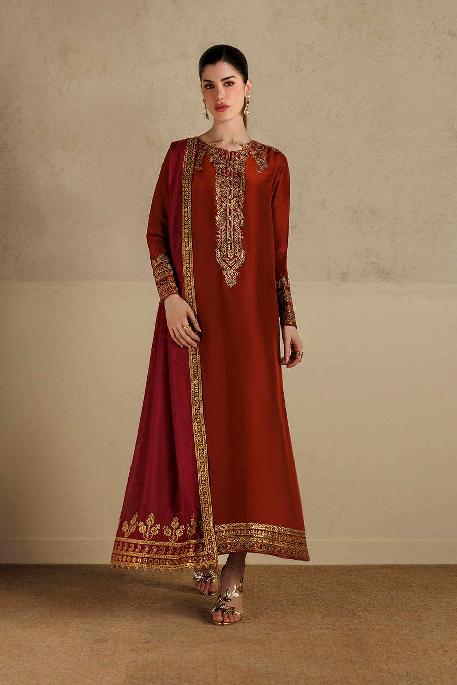 3Pc Suit – Dyed Ramen Silk Unstitched with Pure Silk Dupatta By Iznik