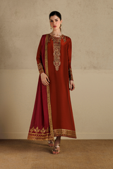 3Pc Suit – Dyed Ramen Silk Unstitched with Pure Silk Dupatta By Iznik