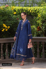3-PC Unstitched Schiffli Embroidered Lawn Noor By saadia Asad | D10- Royal Blue