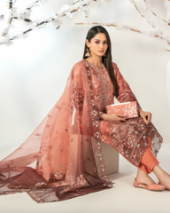 3-PC Semi-Stitched Embroidered Organza Ishq By Tawakkal Fabrics | D-5135