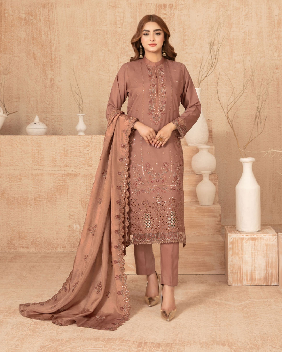 3-PC Unstitched Embroidered Grip Shawl Nisrine By Tawakkal Fabrics | D-4981