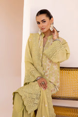 IR-599 | 3PC Unstitched Suit Embroidered Chikankari Lawn Izar By Johra