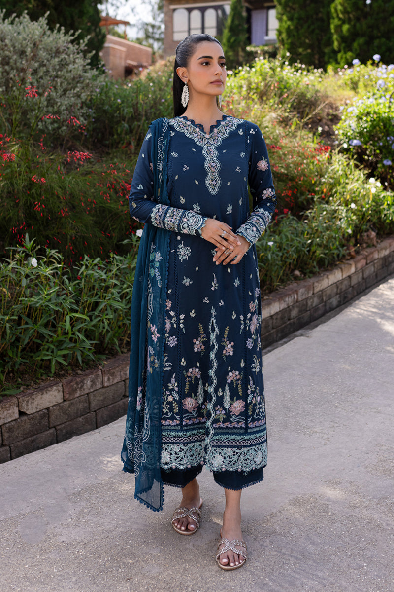 3 PC Unstitched Embroidered Lawn Qline By Qalamkar | QM-01 Bleu