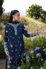 3 PC Unstitched Embroidered Lawn Qline By Qalamkar | QM-01 Bleu