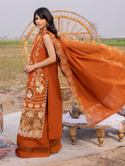 3-PC Unstitched Embroidered Lawn Dil E Raqsum By Parishay | DQ-03
