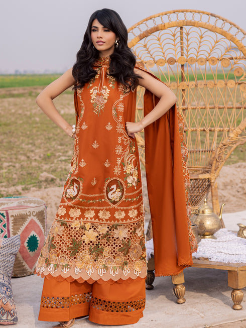 3-PC Unstitched Embroidered Lawn Dil E Raqsum By Parishay | DQ-03