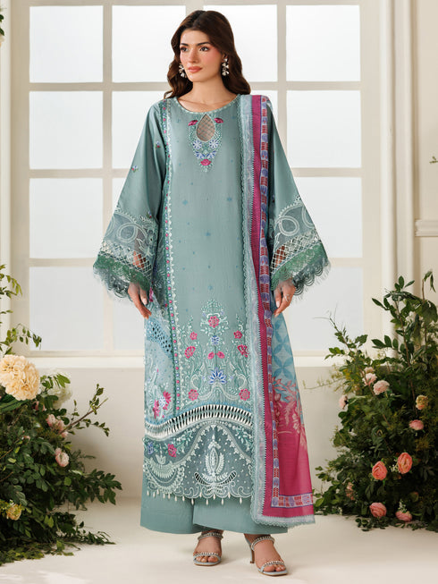 3-PC Unstitched Embroidered Luxury Lawn Marbella By Parishay | MB-11