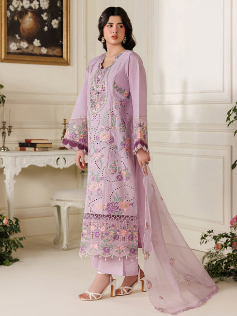 3-PC Unstitched Embroidered Luxury Lawn Marbella By Parishay | MB-12