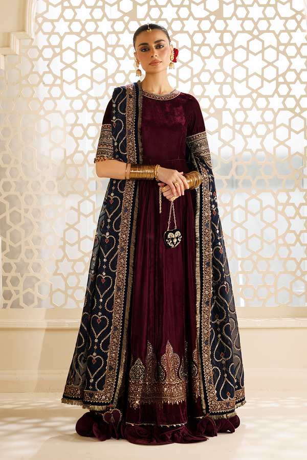 Embroidered Velvet Formal 3pcs suit By Jazmin