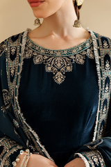 Embroidered Velvet Formal 3pcs suit By Jazmin