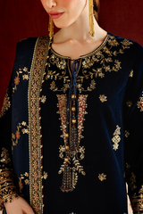 Embroidered Velvet Formal 3pcs suit By Jazmin