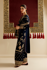 Embroidered Velvet Formal 3pcs suit By Jazmin