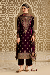 Embroidered Velvet Formal 3pcs suit By Jazmin