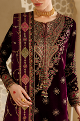 Embroidered Velvet Formal 3pcs suit By Jazmin