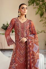 3Pc Suit Embroidered Chiffon Unstitched  Dastoor By Ramsha