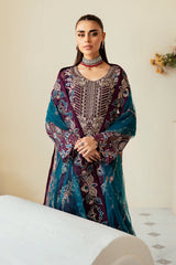 3Pc Suit Embroidered Chiffon Unstitched  Dastoor By Ramsha