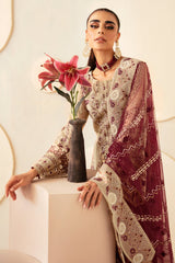 3Pc Suit Embroidered Chiffon Unstitched  Dastoor By Ramsha